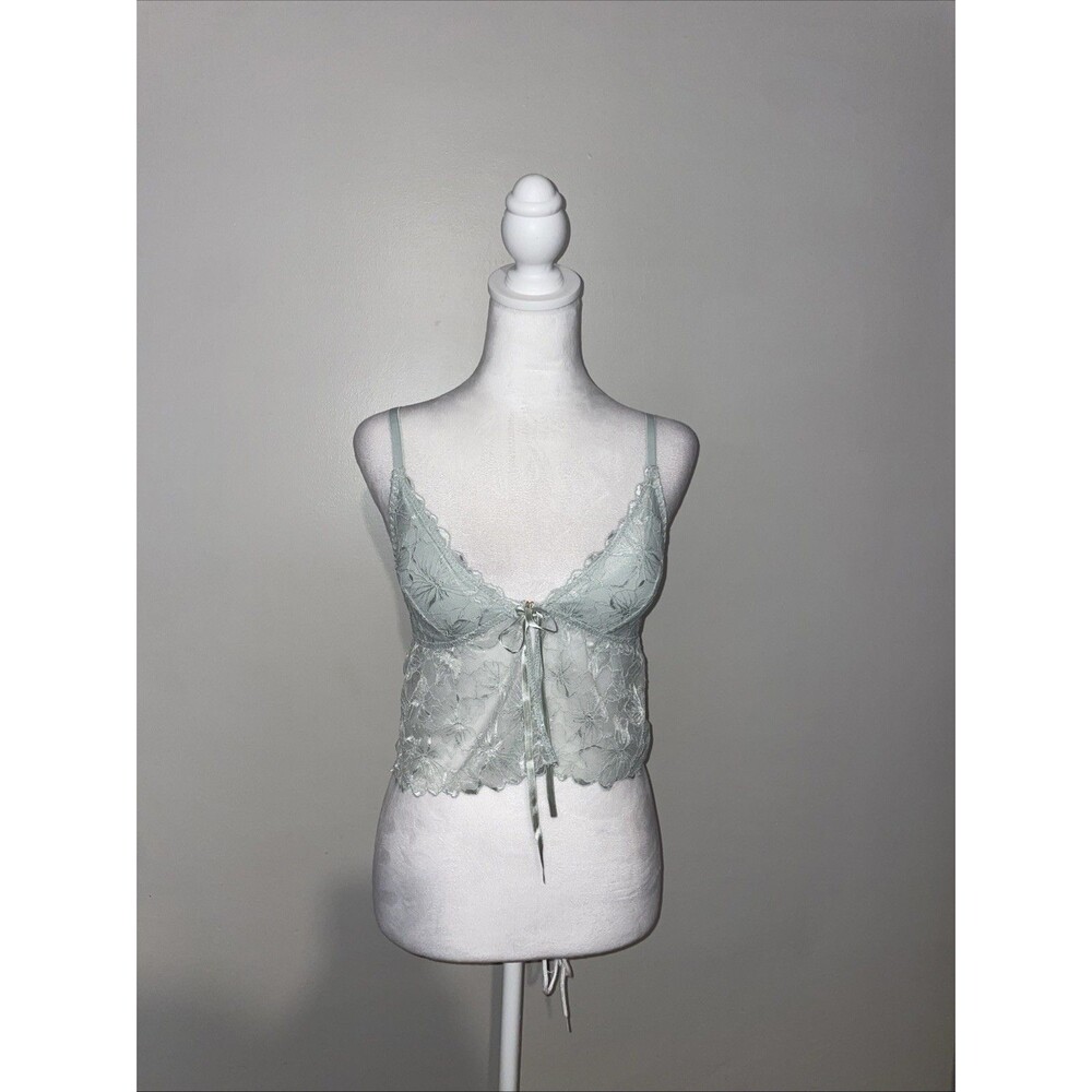 Marilyn Monroe Sage Lace Bralette M Tie Front Coquette Cottagecore Babydoll